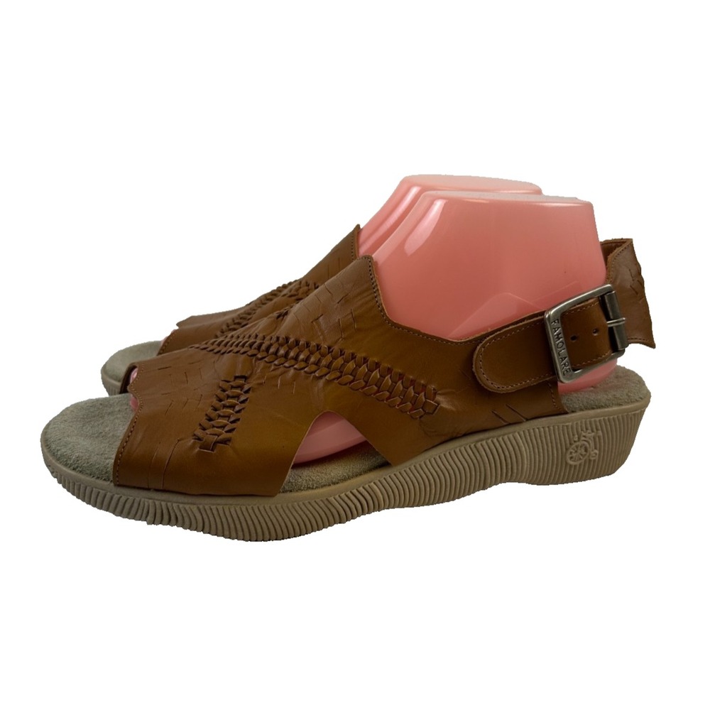 Famolare Wedge Slingback Sandal Tan Leather Woven Retro Boho Comfort Women 10